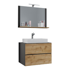 LendasM badkamer 60 cm, spiegel, antraciet, honing eiken decor.