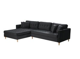 ebuy24 Marino Deluxe bank met chaise longue rechts of links gedraaid met kussens velours zwart.