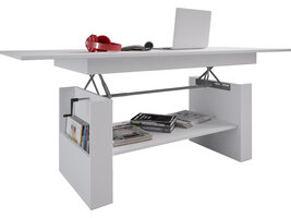 ebuy24 Kobila salontafel met in hoogte verstelbaar tafelblad, 1 legplank en 2 vakkenwit.