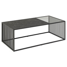 ebuy24 Stig salontafel 120x60 cm glas, rookkleurig, zwart marmer decor.