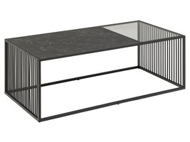 ebuy24 Stig salontafel 120x60 cm glas, rookkleurig, zwart marmer decor.