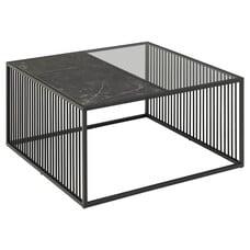 ebuy24 Stig salontafel 80x80 cm glas rookkleurig, zwart marmer decor.