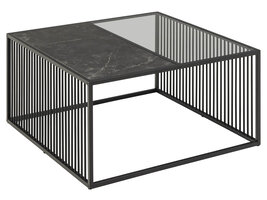 ebuy24 Stig salontafel 80x80 cm glas rookkleurig, zwart marmer decor.
