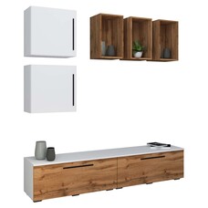 ebuy24 ArilaL TV-meubel 4 deuren 3 planken wit, eik decor.