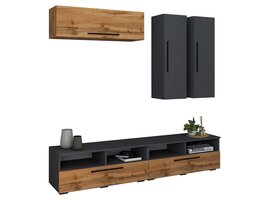 ebuy24 ArilaXL TV-meubel 5 deuren 4 planken antraciet, eik decor.