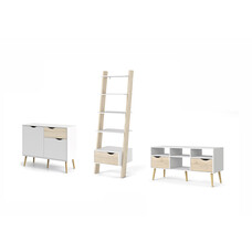 ebuy24 Napoli wandkast Set met garderobe, TV meubel en plank, wit/eiken decor.