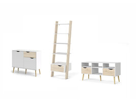 ebuy24 Napoli wandkast Set met garderobe, TV meubel en plank, wit/eiken decor.