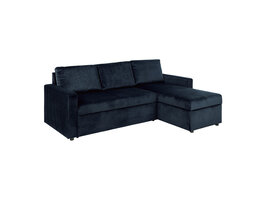 ebuy24 Sacramento slaapbank chaise longue omkeerbaar, verborgen opslag en uitschuifbaar bed donkerblauw.