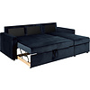 ebuy24 Sacramento slaapbank chaise longue omkeerbaar, verborgen opslag en uitschuifbaar bed donkerblauw.