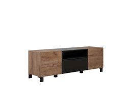 ebuy24 Kendo TV-meubel 2 deuren, 1 plank, 1 klepdeur, eik decor, zwart mat.