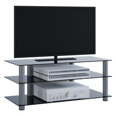 ebuy24 Zumbo TV-meubels met 3 glazen legplanken, Zilverkleurig, zwart glas.