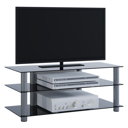ebuy24 Zumbo TV-meubels met 3 glazen legplanken, Zilverkleurig, zwart glas.