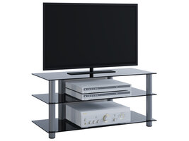 ebuy24 Netasa TV-meubels met 3 glazen legplanken, Zilverkleurig, zwart glas.