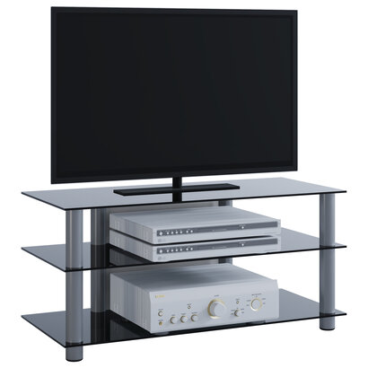 ebuy24 Netasa TV-meubels met 3 glazen legplanken, Zilverkleurig, zwart glas.