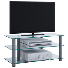 ebuy24 Netasa TV-meubels met 3 glazen legplanken, Zilverkleurig, helder glas.