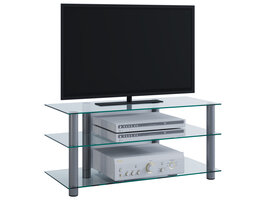 ebuy24 Netasa TV-meubels met 3 glazen legplanken, Zilverkleurig, helder glas.