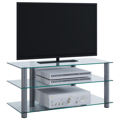 ebuy24 Netasa TV-meubels met 3 glazen legplanken, Zilverkleurig, helder glas.