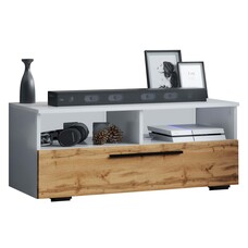 ebuy24 ArilaL TV-meubel 1 kleppe 2 planken wit, eik decor.