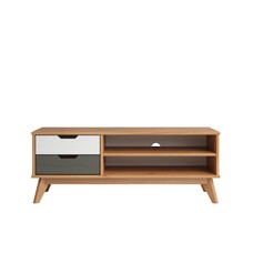 ebuy24 Scandik TV-meubel 2 laden, 1 plank honing,wit,grijs.