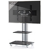 ebuy24 Tosal TV-meubel met glazen voet, 1 glazen legbord en wielen, Zilverkleurig, zwart glas.