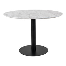 ebuy24 Bologna eetkamertafel Ø110 cm marmerlook, zwarte poten, wit.