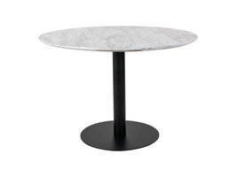 ebuy24 Bologna eetkamertafel Ã˜110 cm marmerlook, zwarte poten, wit.