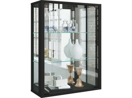 ebuy24 Udina vitrinekast wandmontage met spiegel 2 glazen deuren Incl. LED-verlichting zwart.