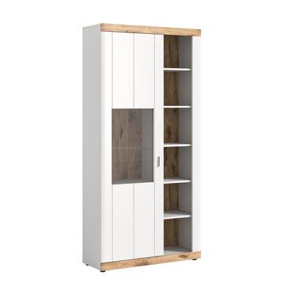 ebuy24 Laredo vitrinekast 1 deur, 5 planken mat wit,eik decor,wit.