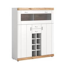 ebuy24 Laredo vitrinekast barkastje 2 deuren, 1 klep, 2 laden, 8 ruimte mat wit,eik decor,wit.