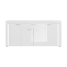 ebuy24 Skylight dressoir 4 deuren, 1 lade met licht hoog glans wit,glas grijs,wit.