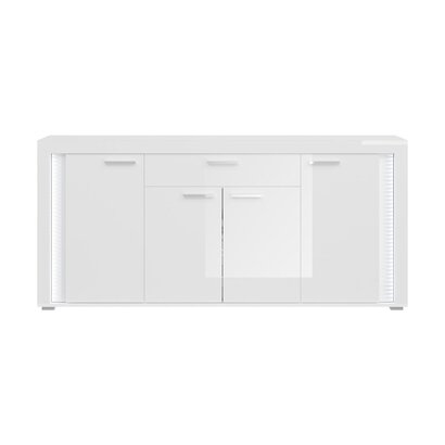 ebuy24 Skylight dressoir 4 deuren, 1 lade met licht hoog glans wit,glas grijs,wit.