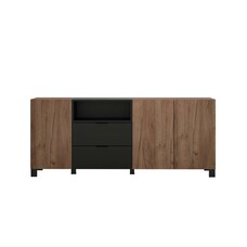 ebuy24 Kendo dressoir 3 deuren, 2 laden, 1 plank, eik decor, zwart mat.