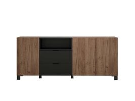 ebuy24 Kendo dressoir 3 deuren, 2 laden, 1 plank, eik decor, zwart mat.