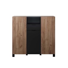 ebuy24 Kendo dressoir 3 deuren, 1 lade, 1 plank, eik decor, zwart mat.