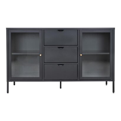 ebuy24 Dalby dressoir 2 glazen deuren, 3 laden zwart.