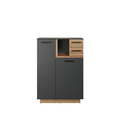 ebuy24 Synnax dressoir 1 grootdeur, 1 klein deur, 1 plank, 2 laden grijs,eik decor.