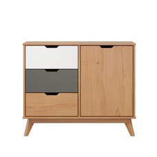 ebuy24 Scandik kommode , dressoir 1 deur, 3 laden honing,wit,grijs.