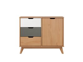 ebuy24 Scandik kommode , dressoir 1 deur, 3 laden honing,wit,grijs.