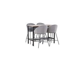 ebuy24 Camden barmeubelset bartafel okkernoot decor en 4 Velvet barstoelen dunkergrijs.