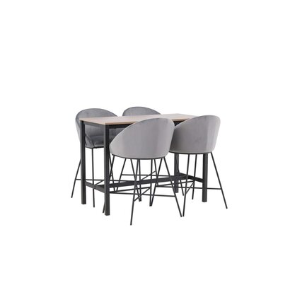 ebuy24 Camden barmeubelset bartafel okkernoot decor en 4 Velvet barstoelen dunkergrijs.