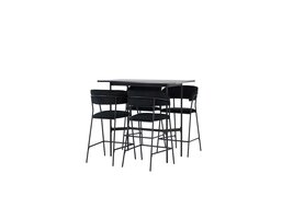 ebuy24 Rax barmeubelset bartafel zwart en 4 Lui barstoelen zwart.