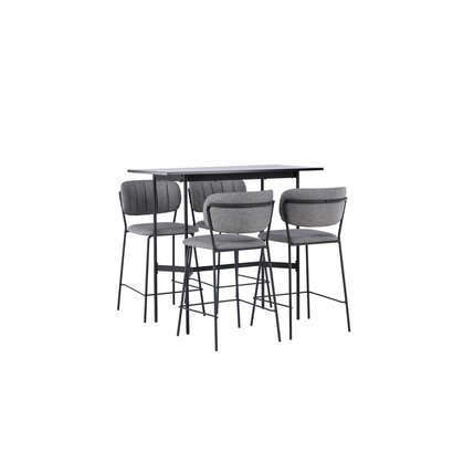 ebuy24 Rax barmeubelset bartafel zwart en 4 bell barstoelen grijs.