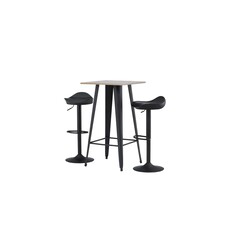 ebuy24 Tempe barmeubelset bartafel okkernoot decor en 2 Adesto barstoelen zwart.