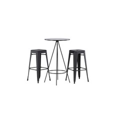 ebuy24 Bistro barmeubelset bartafel zwart en 2 Tempe barstoelen zwart.