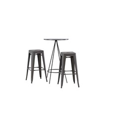 ebuy24 Bistro barmeubelset bartafel zwart en 2 Tempe barstoelen dunkergrijs.