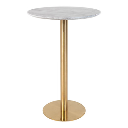 ebuy24 Bolzano bartafel Ã˜70 cm marmerlook, messing poten, wit.