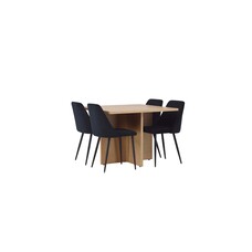 ebuy24 Leo eethoek tafel naturel en 4 Night stoelen zwart.