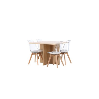 ebuy24 Leo eethoek tafel naturel en 4 Edvin stoelen transparant.