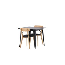 ebuy24 Tempe eethoek tafel zwart en 2 Sanjos stoelen naturel.