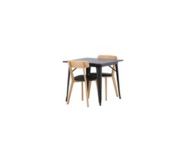 ebuy24 Tempe eethoek tafel zwart en 2 Sanjos stoelen naturel.